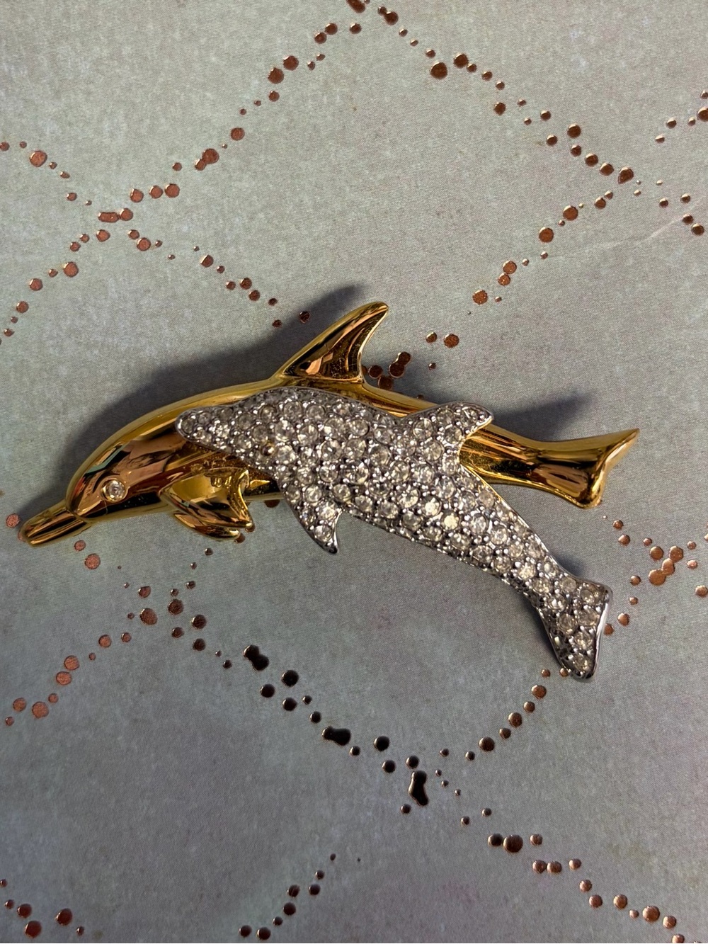 Swarovski Crystal Double Dolphin Brooch